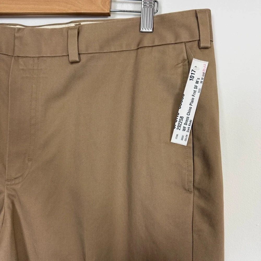 LL Bean Wrinkle Free Dress Chino Pants Mens 38 x 30.25 Dark Khaki Tan 292258 NWT